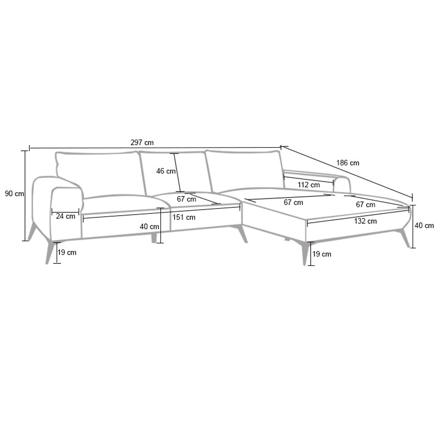 HELENA - Canapé angle gauche 5 places tissu beige 297X186xH90cm