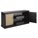 CESAREE - Buffet enfilade 2 portes et 4 tiroirs en cannage et acacia massif noir