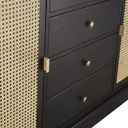 CESAREE - Buffet enfilade 2 portes et 4 tiroirs en cannage et acacia massif noir