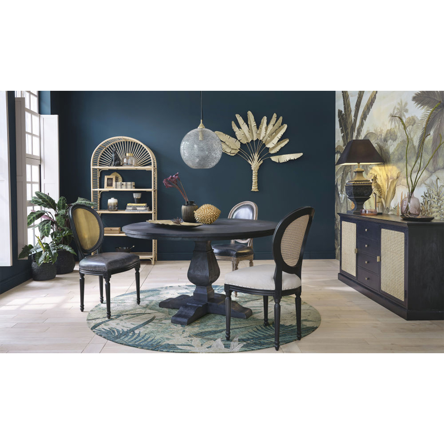 CESAREE - Buffet enfilade 2 portes et 4 tiroirs en cannage et acacia massif noir