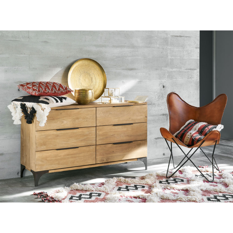 METROPOLIS - Commode double 6 tiroirs en bois de manguier massif