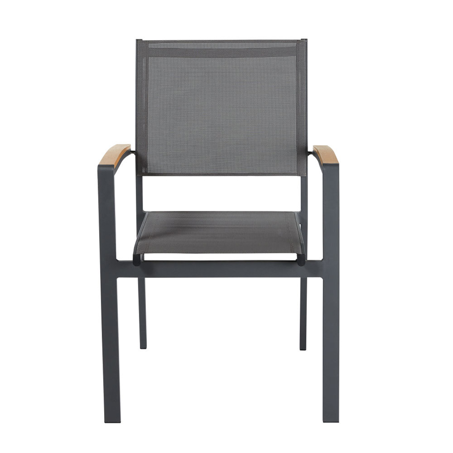 Fauteuil de jardin Fuji en aluminium gris anthracite avec accoudoirs en bois, Dakar, Sénégal