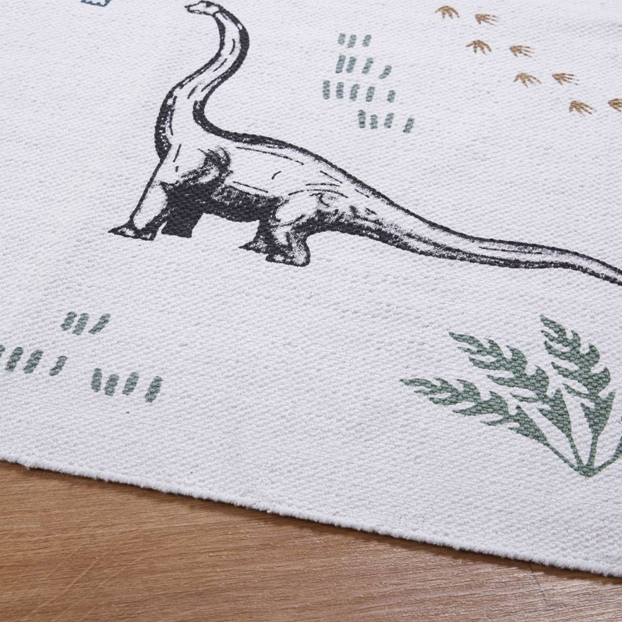 DINO - Tapis en coton blanc imprimé 120x180