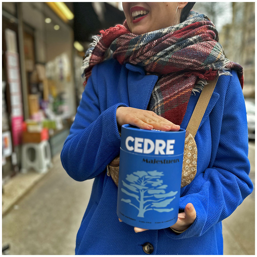 Bougie cèdre cloche en cire bleu et blanc