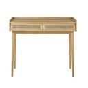 Bureau vintage Suzelle 2 tiroirs en pin et cannage en rotin