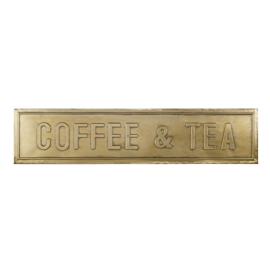COFFEE AND TEA - Déco murale en métal doré effet vieilli 115x26