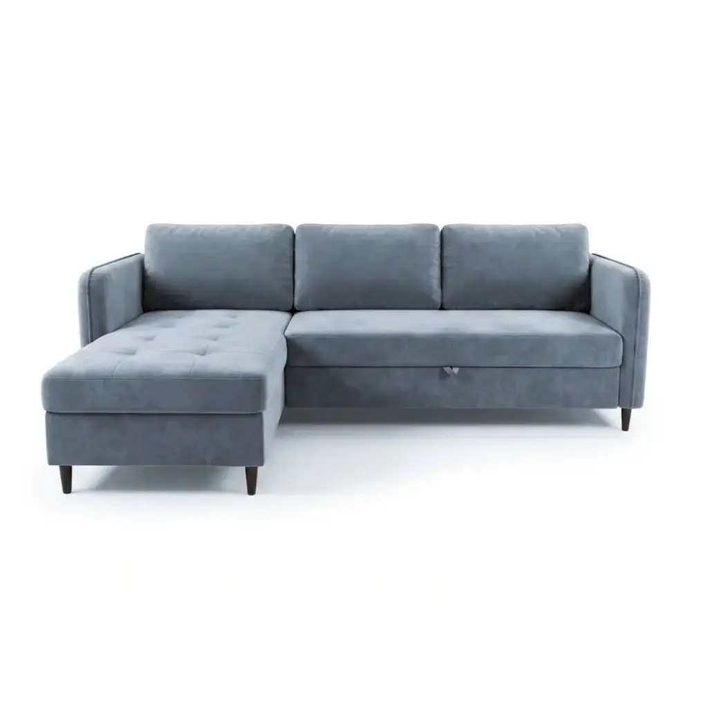 Canapé d'angle convertible Olivia 4/5 places en velours gris pastel 