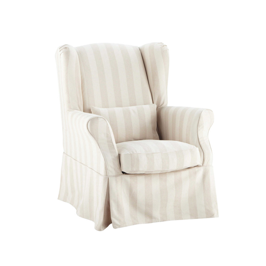Housse de fauteuil Cottage à rayures en coton beige