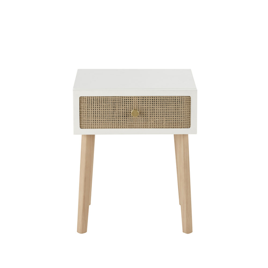 Table de chevet Ysee en pin et rotin tressé, 1 tiroir pratique
