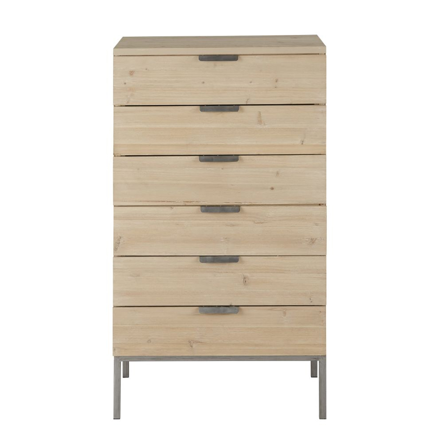 Semainier Lanester 6 tiroirs finition blanchie et métal gris