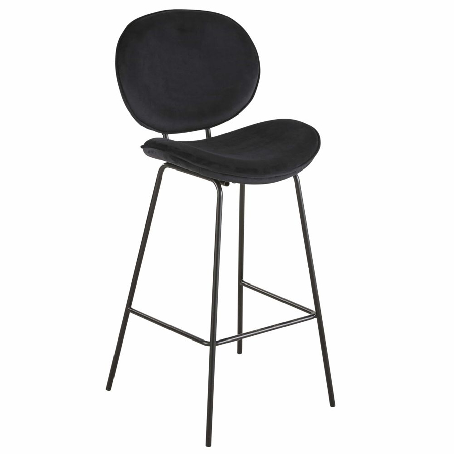 Chaise de bar Luna velours et acier noirs