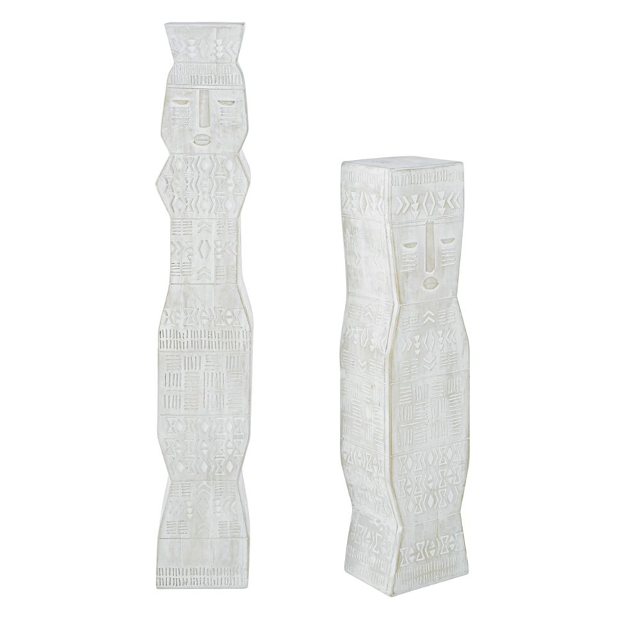 Set de 2 Totems Manteke déco en argile grise blanchie