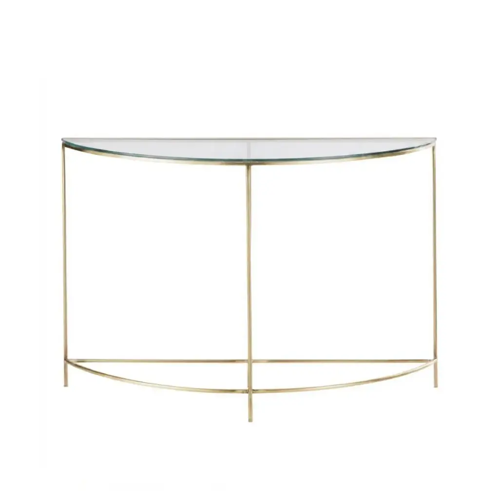 Console meuble Midtown arrondie en métal coloris laiton et verre 