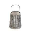 SAMOS - Lanterne en bois gris avec anse + verre Ø22,5x42 cm