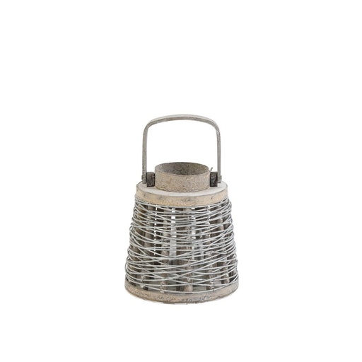 SAMOS - Lanterne en bois gris avec anse + verre Ø18,5x28 cm