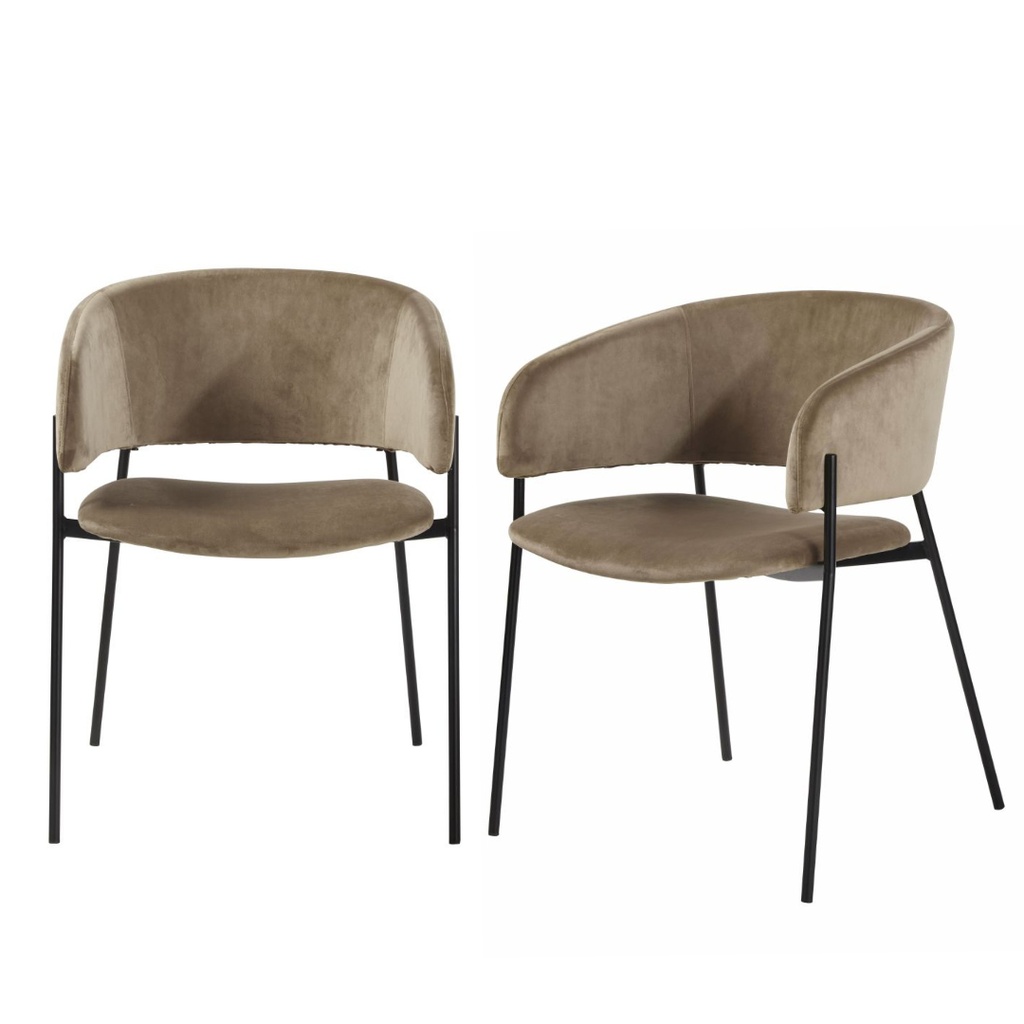 Lot 2 Fauteuils de table Hug en velours beige capuccino