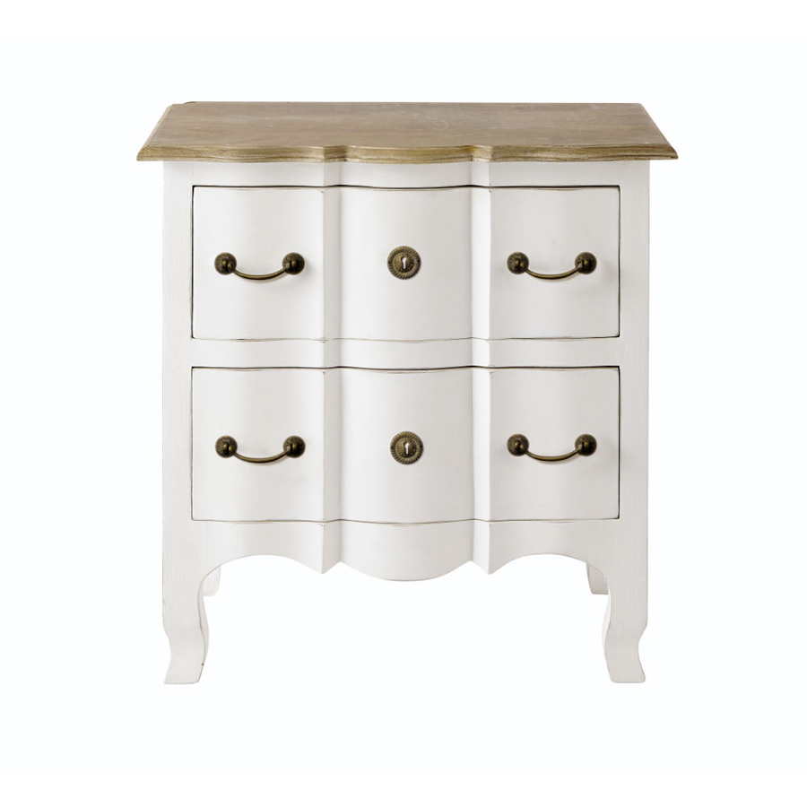 Table de chevet Versailles 2 tiroirs en acacia et manguier blanche
