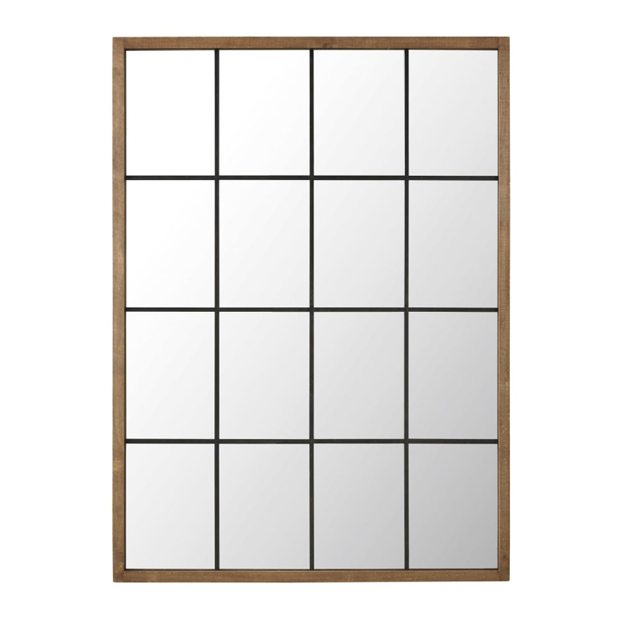 Grand miroir fenêtre rectangulaire Denys en bois et métal effet vieilli 121x165