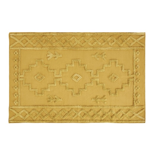 MAHE - Tapis en coton tissé jaune moutarde avec dessins en relief 120x180