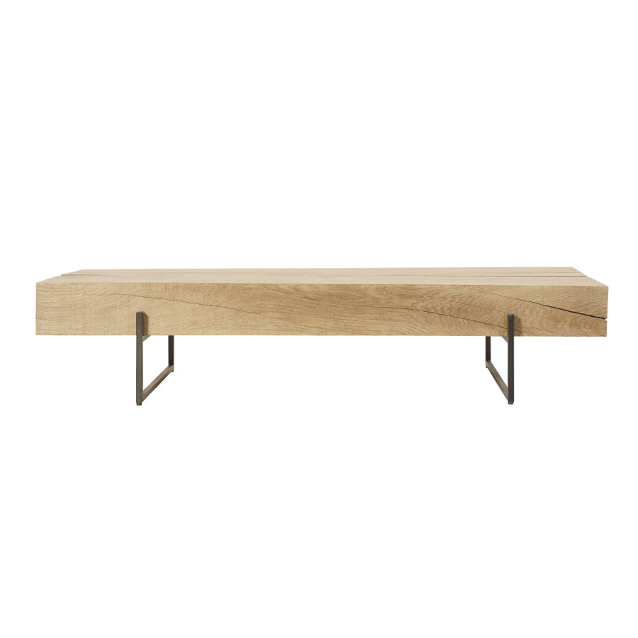Table basse Magnus en chêne massif et métal noir