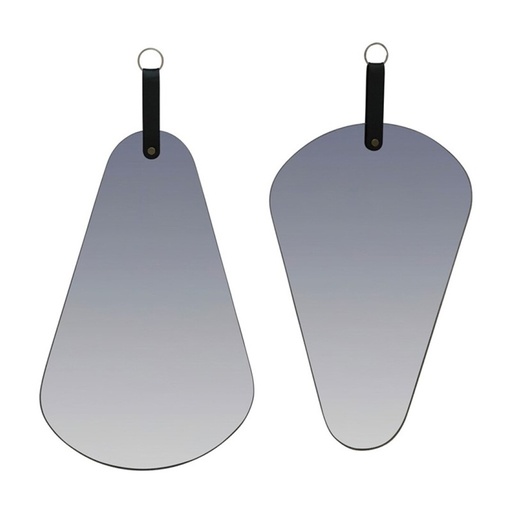 TOBIAS - Set 2 Miroirs à suspendre avec anse en PU noir gris 40x25 cm
