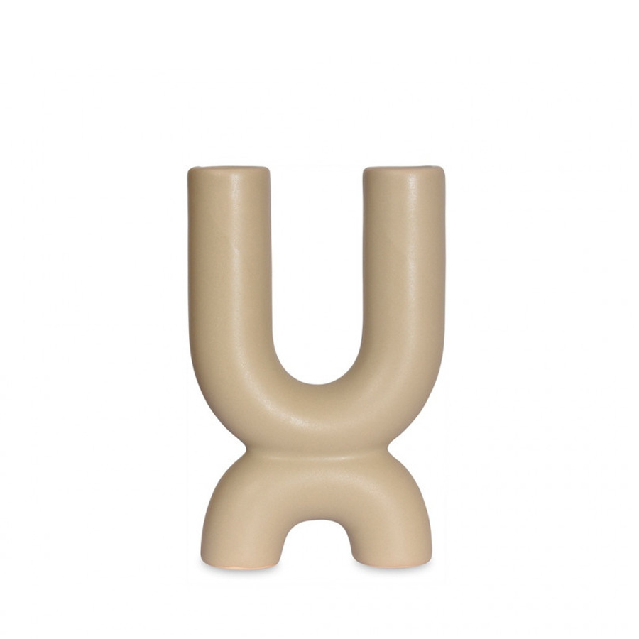 Bougeoir en céramique & grès beige