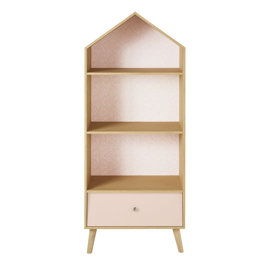 Bibliothèque maison enfant Bucolique rose et blanche