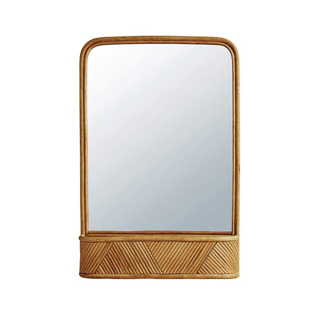 Miroir Maria avec étagère en rotin beige