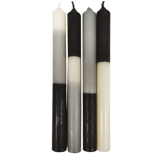 Set de 4 bougie longue bicolore noire et écru