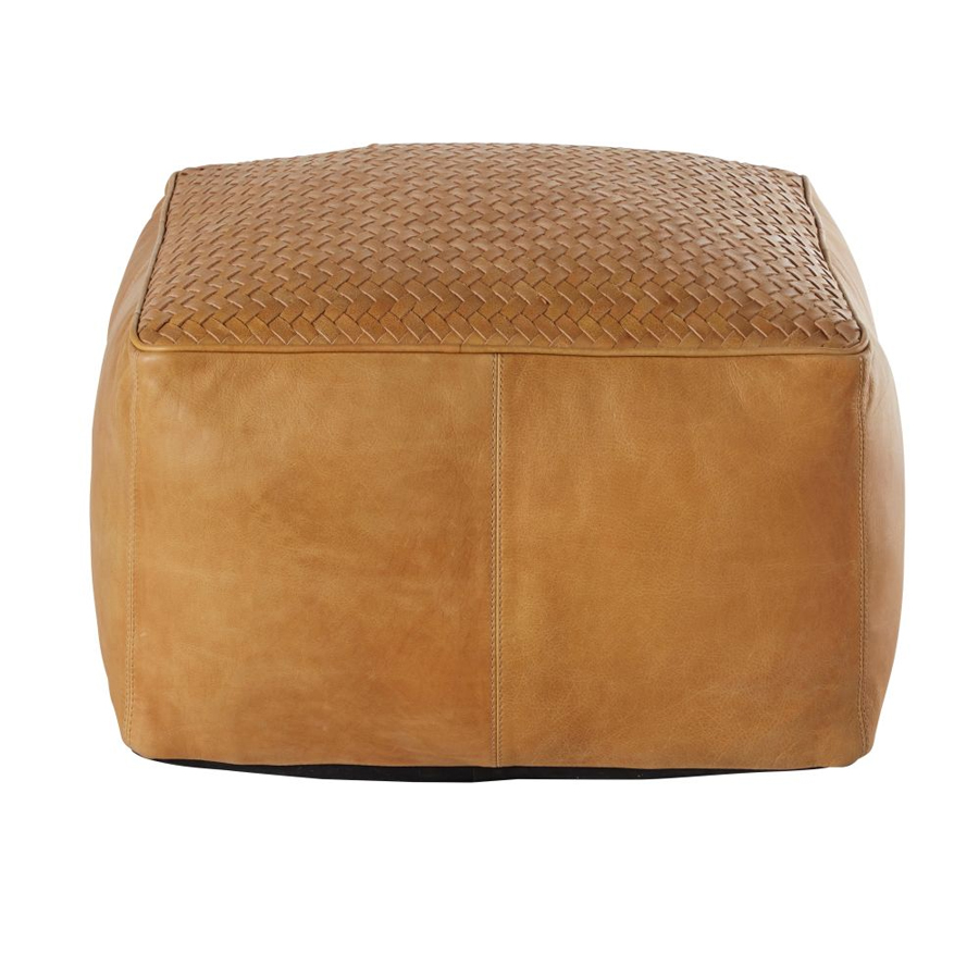 Pouf Durban en cuir de buffle camel tressé