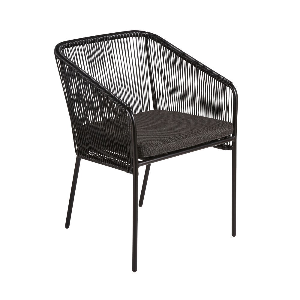 Fauteuil à dîner de jardin Arun en résine et métal noir