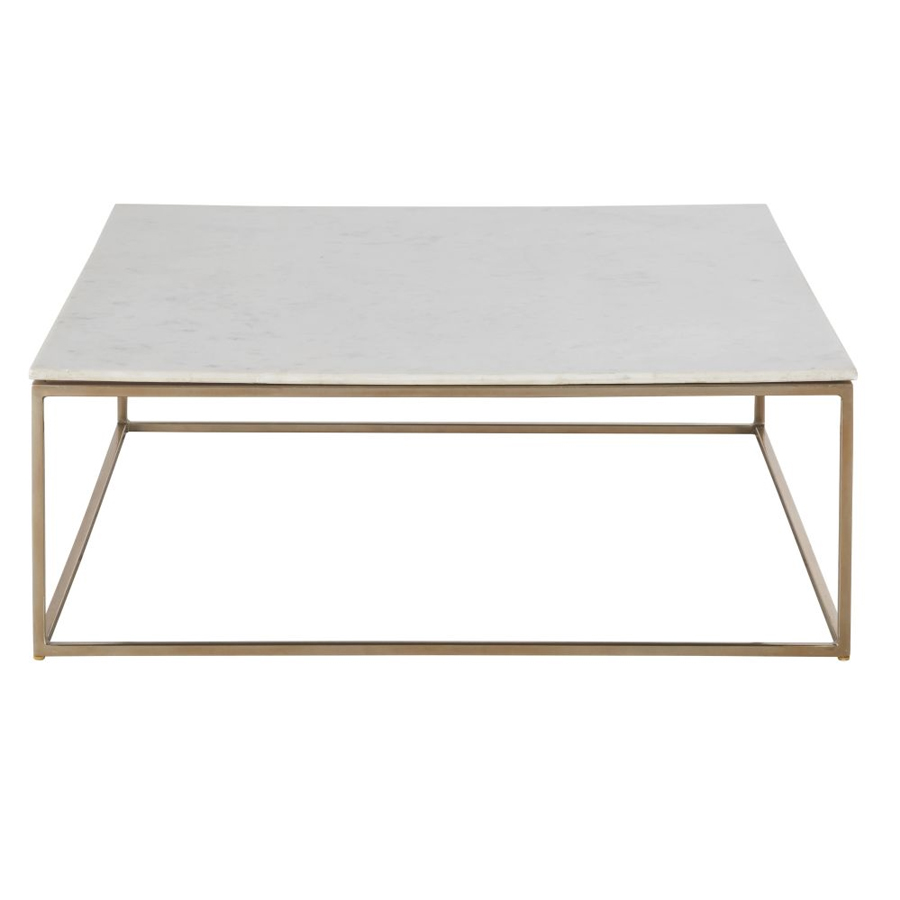 Table basse carrée Marble en marbre blanc et métal coloris laiton