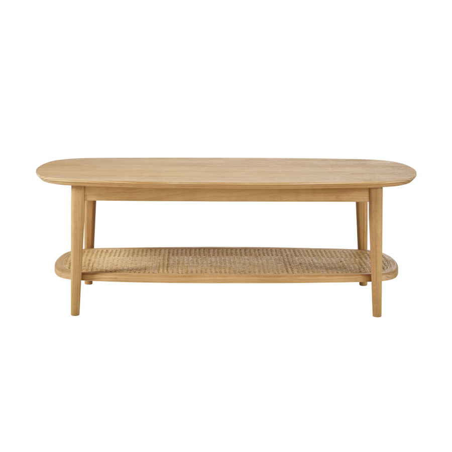 Table basse Suzelle en pin 2 plateaux cannage en rotin