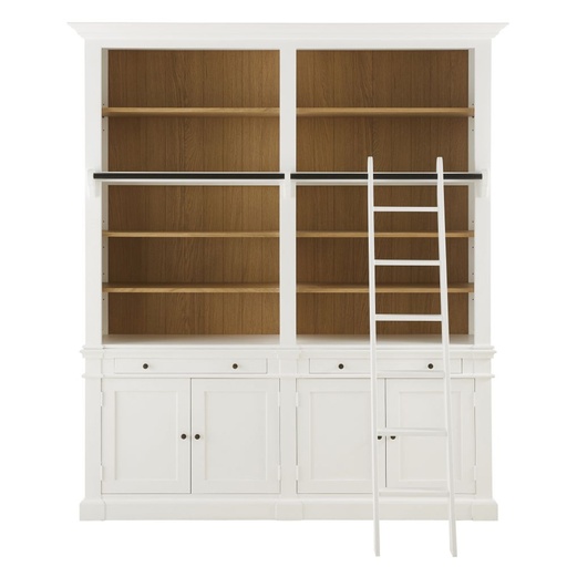 Bibliothèque Versailles 2 tiroirs 4 portes avec échelle blanche L202