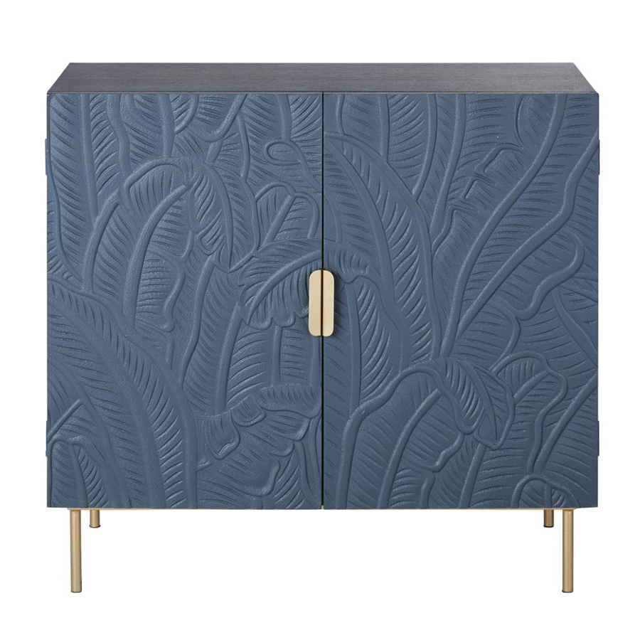Buffet Palmo 2 portes motifs sculptés bleus