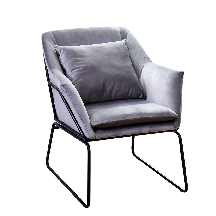 Fauteuil Iris en velours gris, pieds métal noir