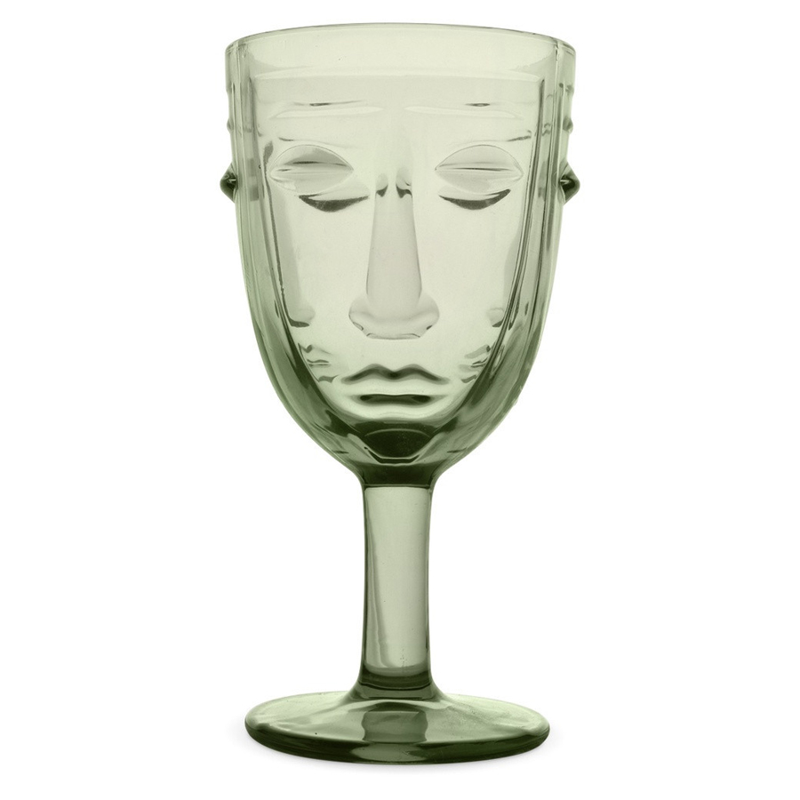 Coupe en verre à pied vert Visage