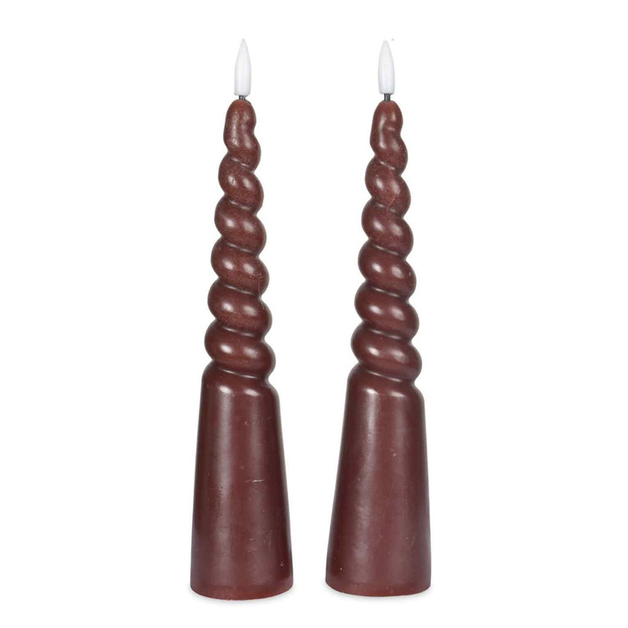 Bougies Piliers torsadées cire naturelle marron (à piles)