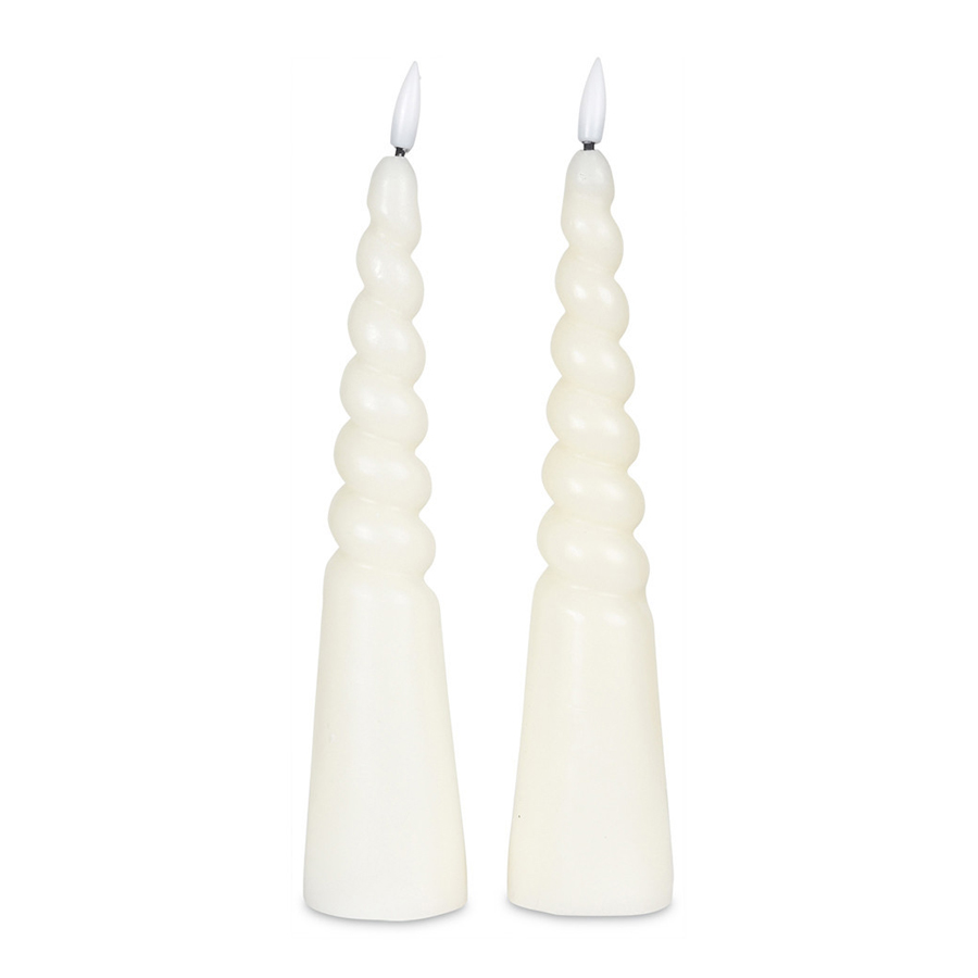 Bougies Piliers torsadees Led cire naturelle ivoire (à piles)