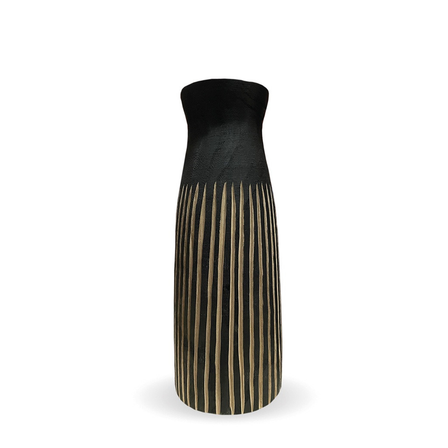 AYA - Vase en bois primitif ligne noir gm 13,5x35,5cm