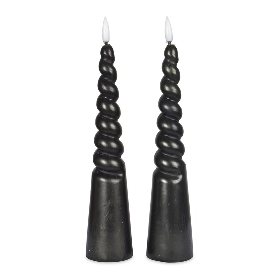 Bougies piliers torsadées Led cire naturelle noire (à piles)