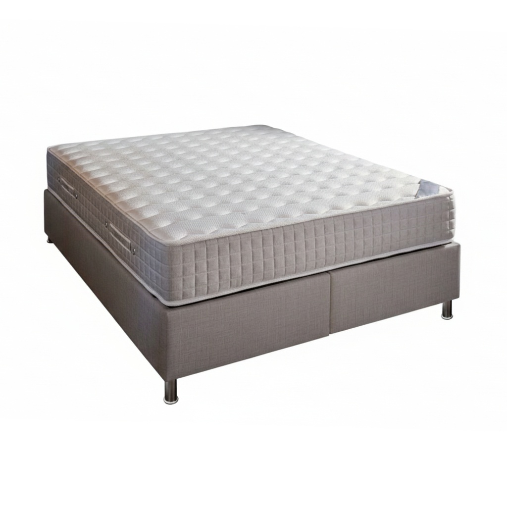 Cadre de lit Ivana beige avec pieds en plastique gris