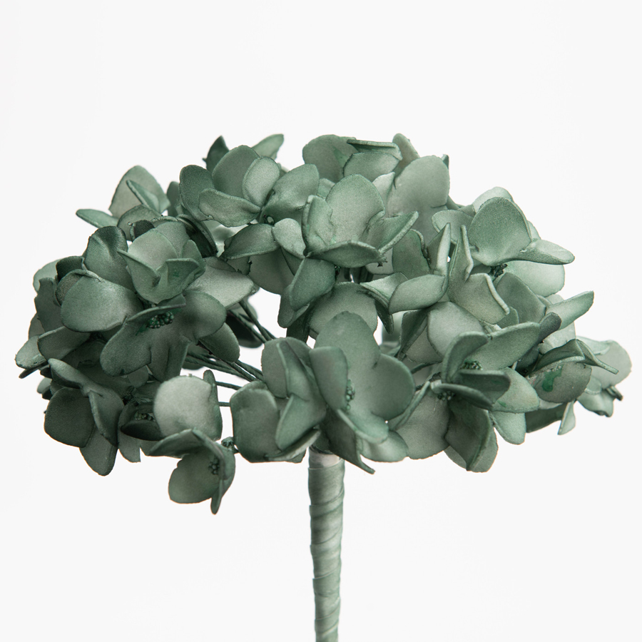 HORTENSIA - Fleur en éthylène, fer et papier eucalyptus H70