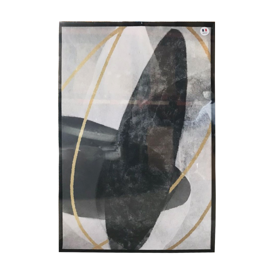 Toile Basalte encadrée en caisse noire, imprimée géométrique