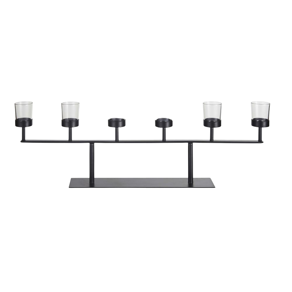 Photophore Happolyte en métal noir et verre transparent