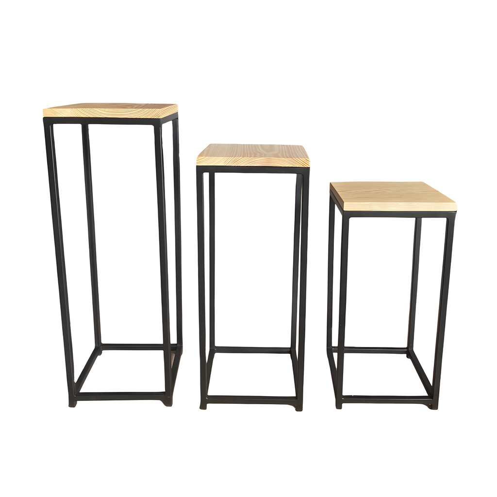 Trio de table d'appoint Tripad en pin pieds métal