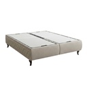 Cadre de lit Elegant en velours beige avec pieds en bois marron