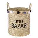 Panier Bazar enfant en fibre végétale avec pompons gris