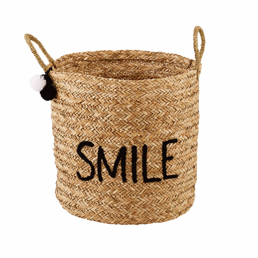 Panier brodé en vannerie Smile Joy