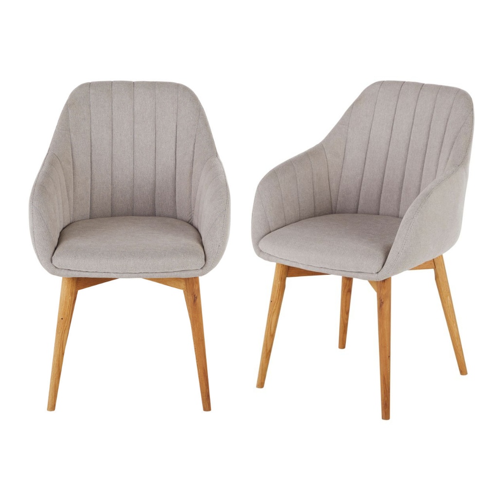 Lot de 2 Fauteuils de table gris clair Archie et pieds en bois de chêne
